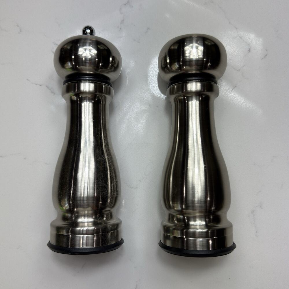 Vintage Trudeau Professional 8" Salt & Pepper Mill Grinder Set Stainless Steel